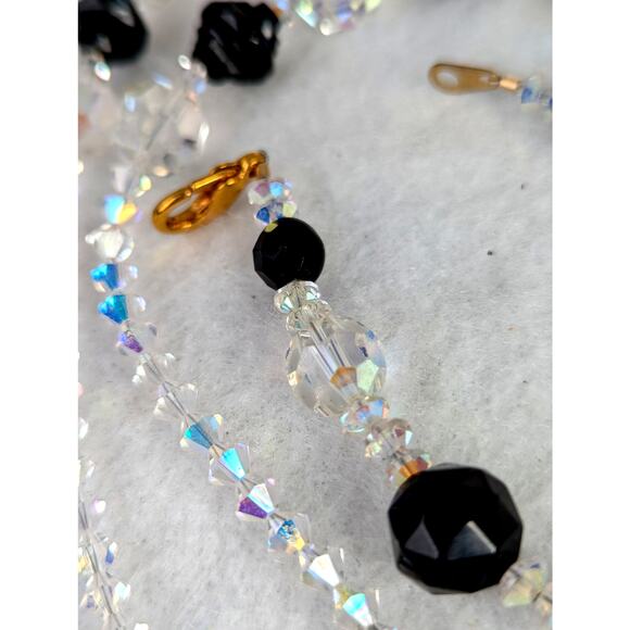 Black Whitby jet(Eng)Upsycled + aurora crystal 3 pieces GP clasps +earwires NIB - Picture 2 of 6